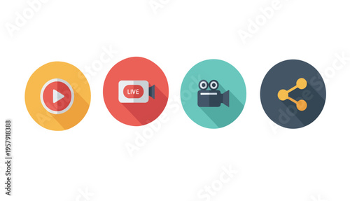 Social media icons in flat design style on white background for website header