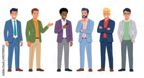 A diverse group of six men standing in a row smiling and posing