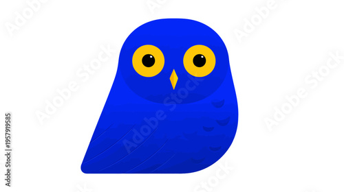 A cartoon owl with large yellow eyes and a diamond beak on a white background. It's a stylized bird
