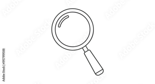 Magnifying Glass Icon, Minimalist Black Outline Search Symbol Isolated on White Background