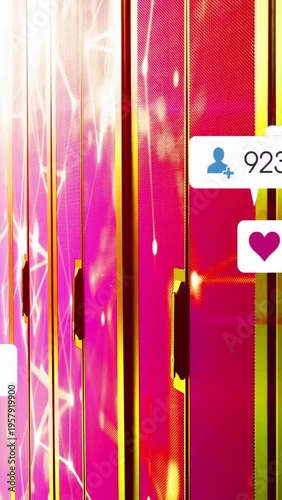 Vertical video: Lines making alerts popping glossy panels icons moving counts updating showing data