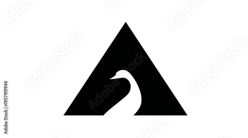 A minimalist graphic with a bird silhouette inside a solid triangle shape on a white background
