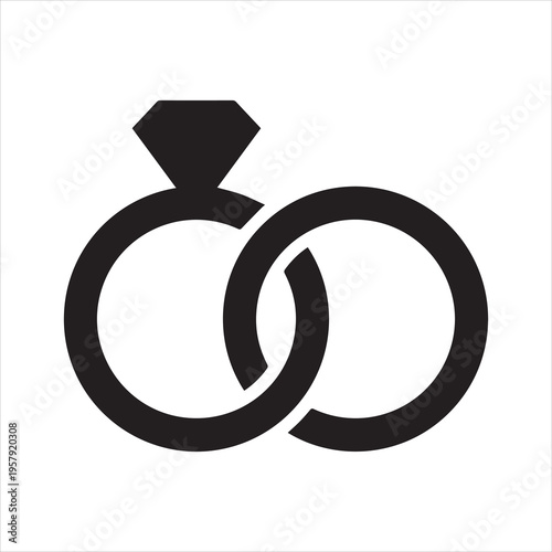 Wedding rings with diamond linked together in the symbol of marriage flat vector icon for apps and websites