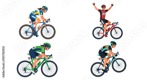 Four cyclists in action a colorful illustration of bike racers