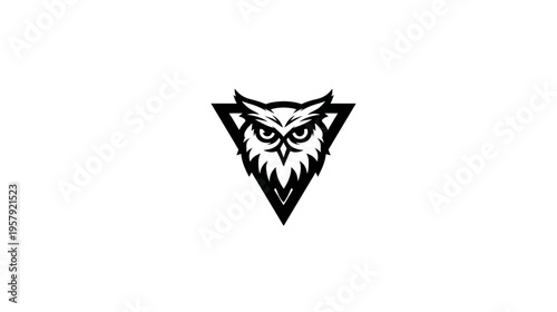 A simple, symmetrical illustration of a bird of prey within an inverted triangle on a white background