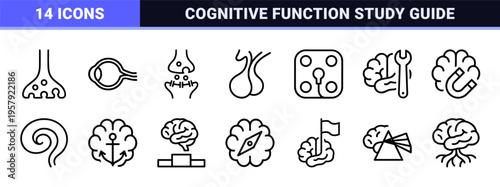 Human Neurology and Cognitive Science Icons: Minimalist Monoline Geometric Brain Art for Medical and Psychological Digital Interface Design