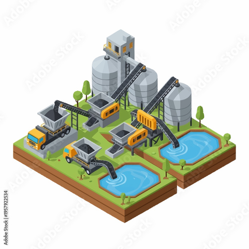 Industrial Complex with Silos and Water Reservoirs.