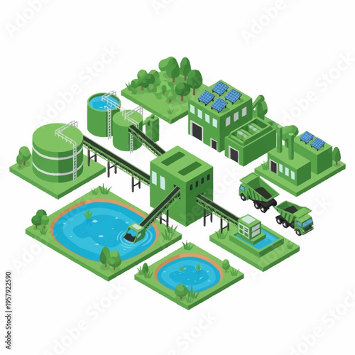 Industrial Green Energy Production Facility Illustration.