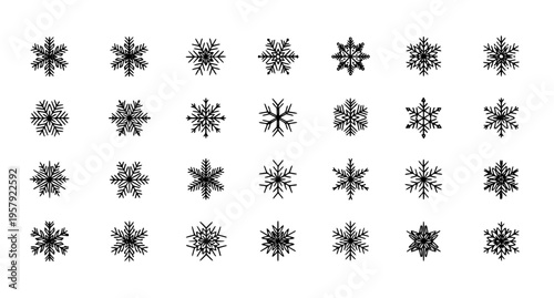 Snow Icons Vector Set – Winter Snowflake Symbols and Winter Weather Illustrations
