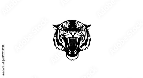 A modern business logo featuring a black silhouette vector of a fierce tiger's head with a minimal flame logo and fire symbol, symbolizing power and energy in a d2 154 graphic design.