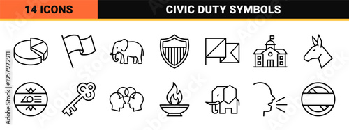 Government and Politics Minimalist Monoline Geometric Line Art for Election Campaigns Legislative Data and Civil Rights Symbols