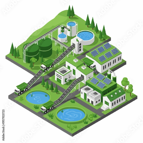 Modern Industrial Water Treatment Plant Facility Illustration.