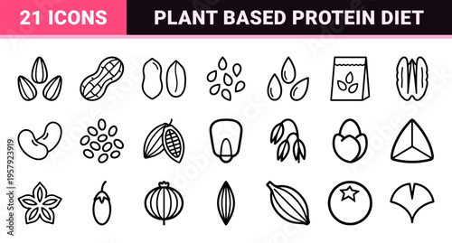 Nuts and Seeds Minimalist Monoline Icons High-End Geometric Line Art for Healthy Snacks Superfoods and Vegan Protein Graphic Design Assets