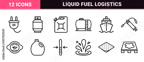 Industrial Energy and Fuel Storage Jerrycan Line Art Set featuring Petrol Chemicals and Automotive Fluid Container Outlines for Logistics Design