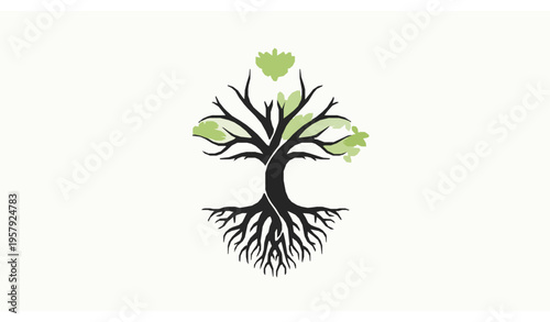 Abstract Tree Logo with Roots Growth Life Sustainability Vector Design