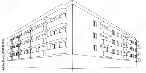 Architectural of a modern apartment building with balconies and windows architecture