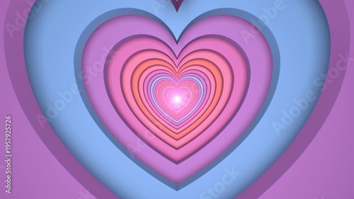 Flying Through Beautiful Layered Heart Shape Cutout Endless 3D Tunnel - 4K Seamless VJ Loop Motion Background Animation