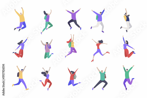 Diverse group of people joyfully jumping and celebrating together