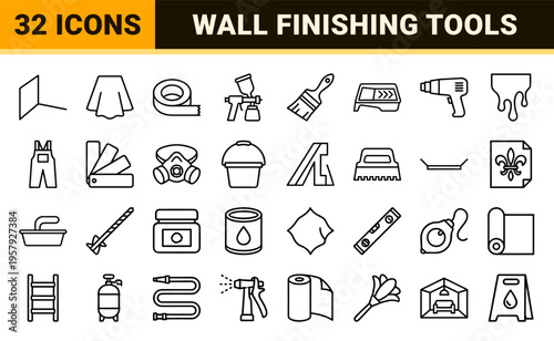 Professional House Painting and Wall Renovation Tools Minimalist Monoline Geometric Line Art for Commercial Interior Decorating Services