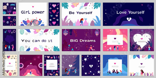 Collection of colorful inspirational quote graphics for social media posts