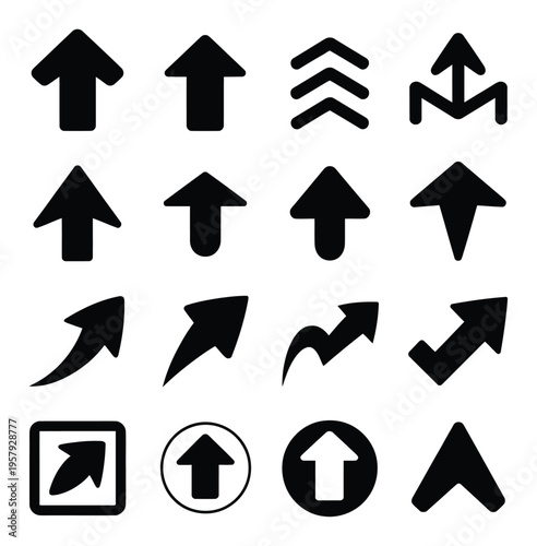 Collection of Black Arrows Pointing Up and in Various Directions