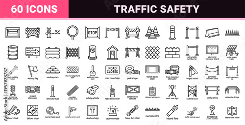 Minimalist Geometric Road Blockade Line Art Symbols for Traffic Control and Construction Safety Management Navigation Infrastructure