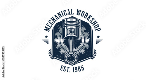 Vintage Automotive Repair Emblem with Engine Components