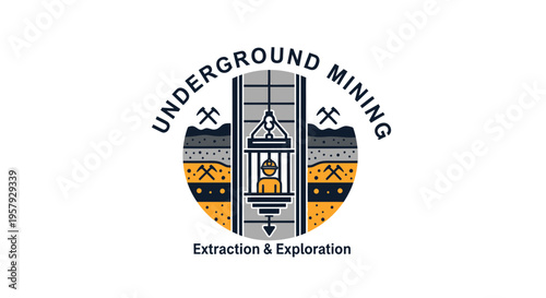 Underground Mining Illustration with Shaft and Geological Layers