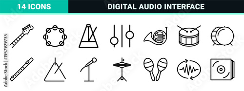 Professional Audio Production and Music Industry Minimalist Geometric Line Art Interface Navigation and Sound Engineering Graphic Symbols