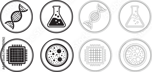 Black and white science including D N A microchip and test tube
