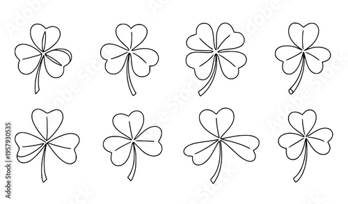 Minimal Clover Shamrock Line Icons Lucky Leaf Vector Collection