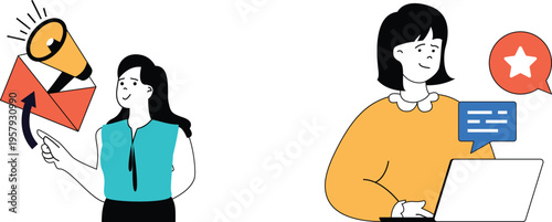 Digital communication and customer feedback illustration