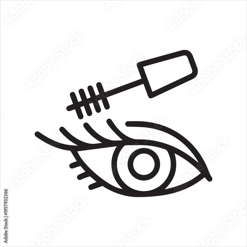 Eye with mascara brush, linear icon. Eyelash makeup and beauty styling. Line with editable stroke.