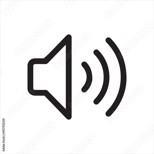 Speaker with sound waves, linear icon. Audio, volume, or media playback. Line with editable stroke.