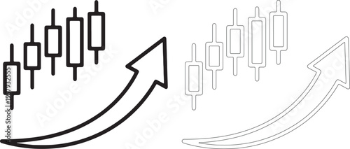 Black and white stock market candlestick chart with arrows
