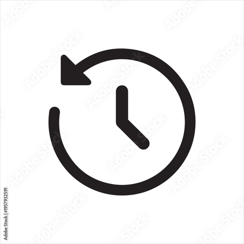 Clock with reverse arrow, solid icon. Time rewind or return to previous state.