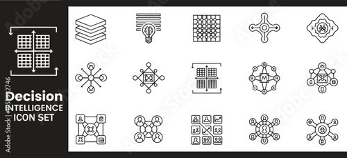 Decision Intelligence and Strategic Data Matrix Analysis Icon Set