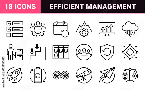 Agile Project Management Minimalist Monoline Icon Set featuring Scrum Methodology and Software Development Workflow Symbols