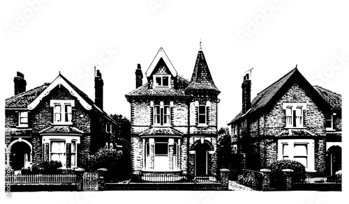 Luxury Edwardian Victorian Georgian houses row vector illustration