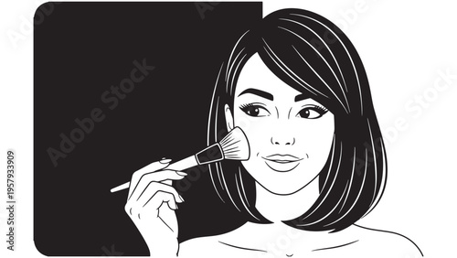 Woman Applying Lipstick With Makeup Brush Representing Beauty Routine, Cosmetics Application And Personal Care Vector Illustration