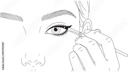 Eye Makeup Application Close Up, Cosmetic Beauty Procedure and Skincare Illustration