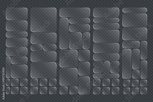 Glassmorphism Bento Grid UI Kit with Frosted Glass Rectangles and Squares for Web Design