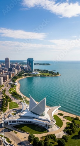 Striking Milwaukee Skyline and Waterfront Architecture Under Blue Sky