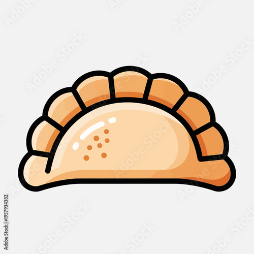 A simple, stylized illustration of a single empanada with a crimped crust, isolated on a white background.