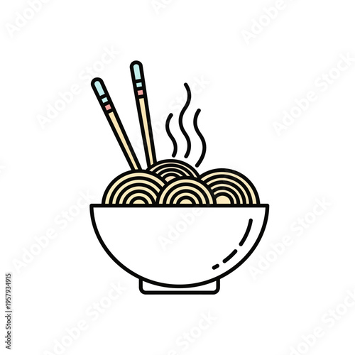 A steaming bowl of delicious noodles, artfully arranged and held by chopsticks, ready to be enjoyed.
