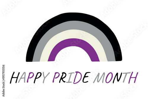 Colorful rainbow shape Asexual pride flag Happy pride day LGBTQIA community Pride Month Vector hand drawn doodle for posters, stickers, logo, cards
