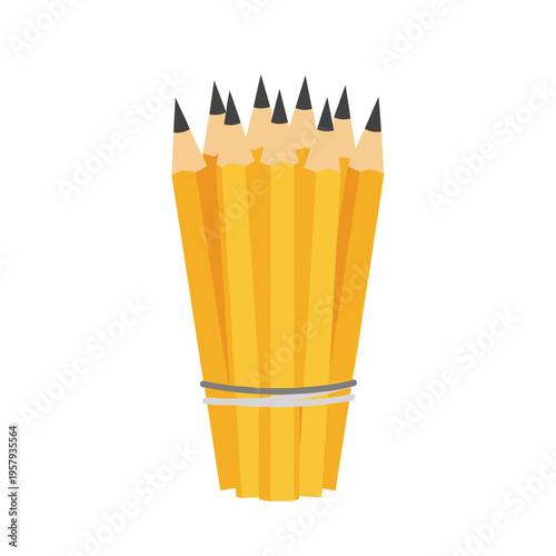 Illustration of a bundle of sharpened pencils tightly grouped and isolated on a white background, showcasing a vibrant sketch style