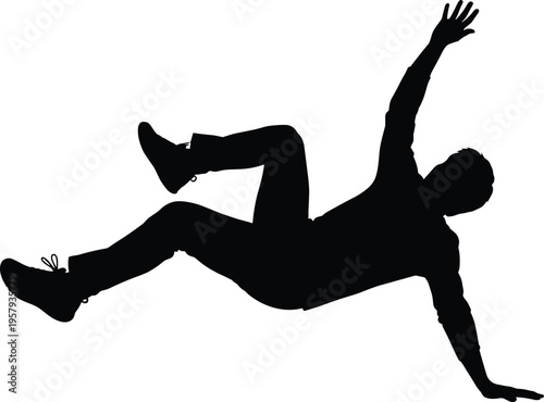 Silhouette of man slipping and falling backward, accident risk concept, loss of balance, danger warning, safety awareness illustration
