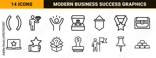 Success and Commerce Minimalist Monoline Geometric Line Art for Business Achievement Financial Growth and Retail Rewards Graphic UI