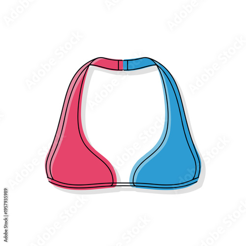 Colorful halter top with contrasting pink and blue straps isolated on a white background, featuring a simple and modern design